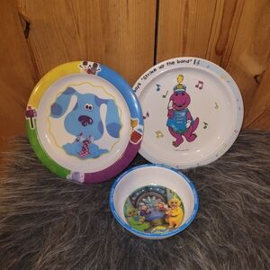 Vintage Barney,blues Clues & Teletubies Kids Plates And Bowl  Melamine